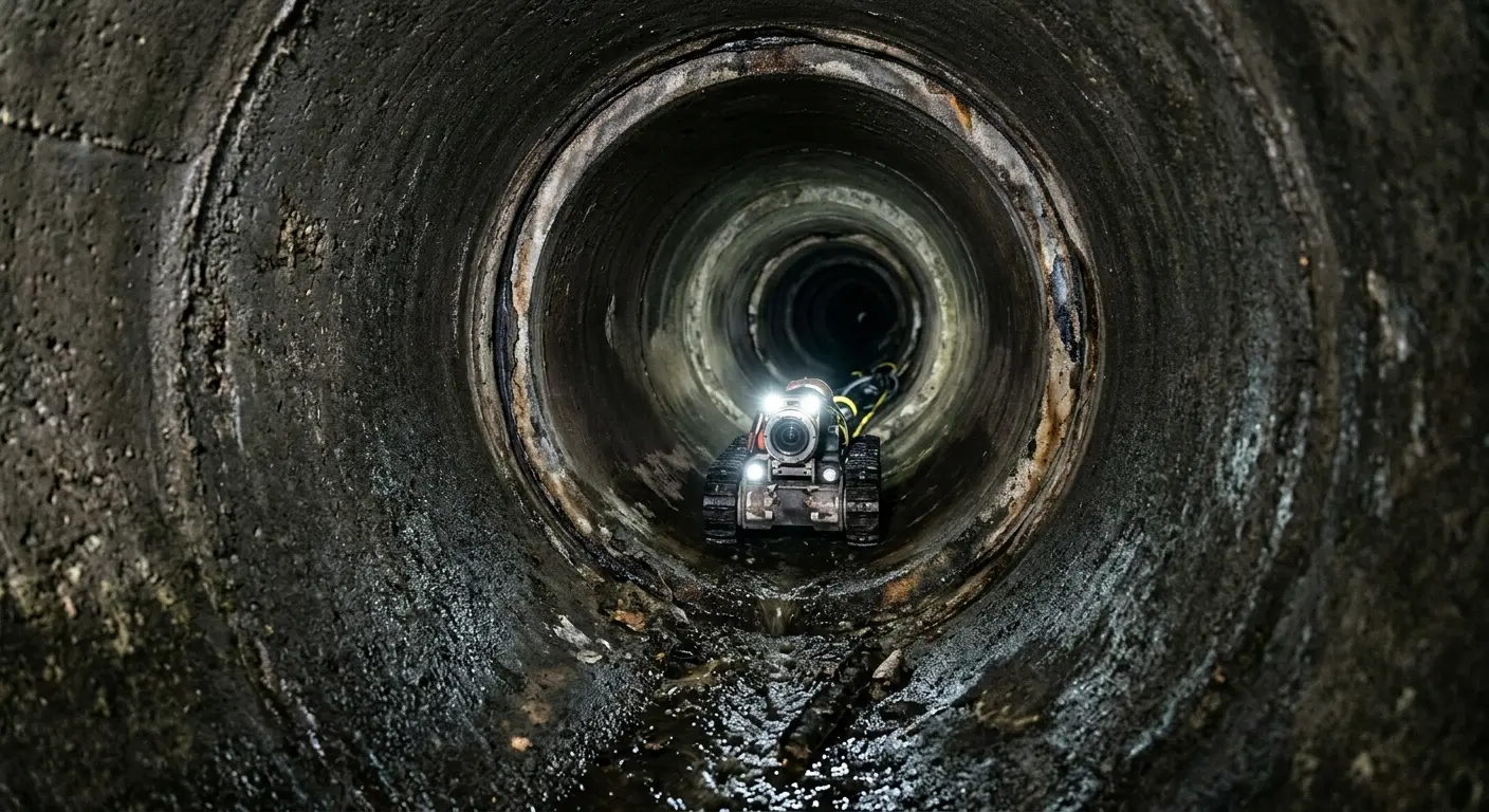 Robotic sewer camera inspecting pipe interior for Drain Snake Service in Augusta